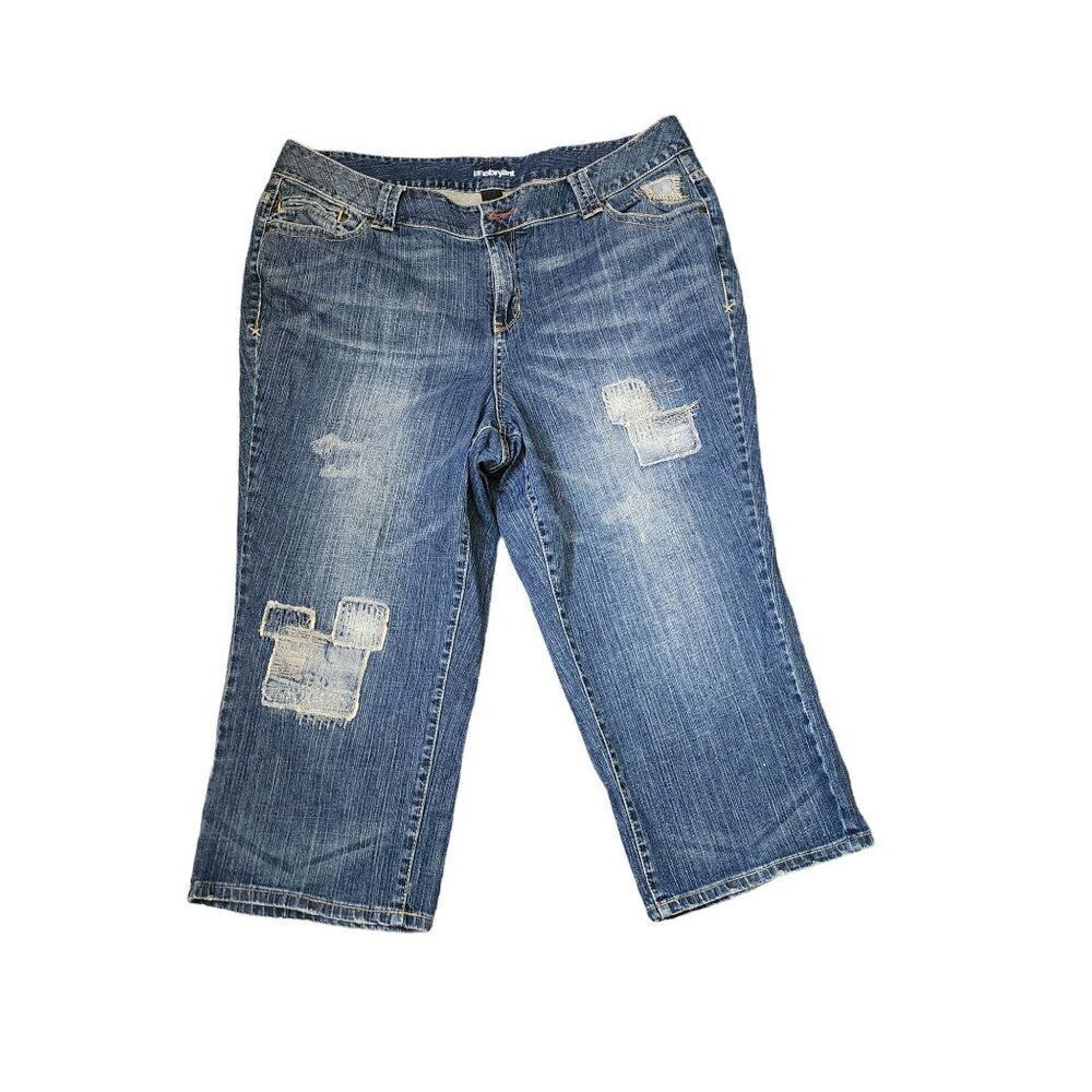 Lane Bryant Distressed Patch Cropped Capri Denim Jeans Womens Size 20 Blue